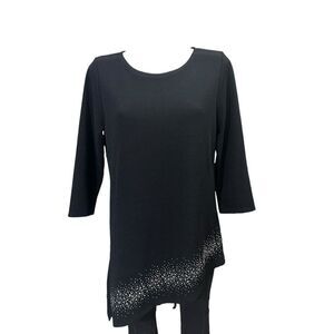 Chico’s Asymmetric Hem 3/4 Sleeve‎ Blouse Studded Trim size 1 small